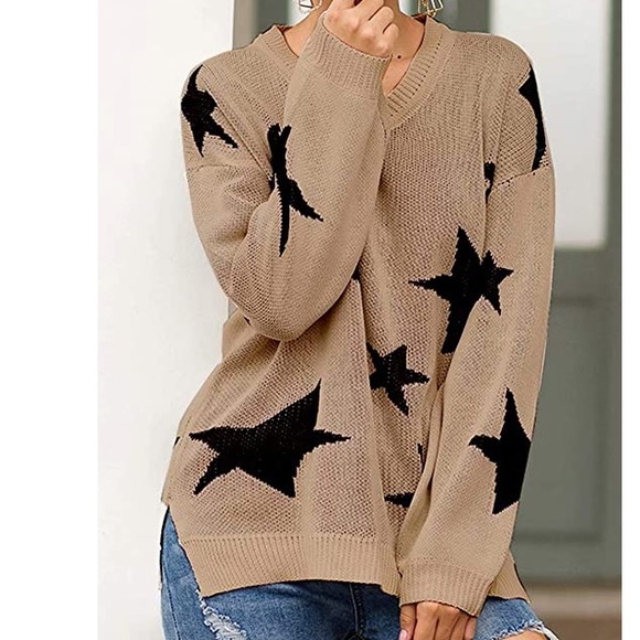 Beautiful woman fall sweater long sleeve v neck - Picture 3 of 5